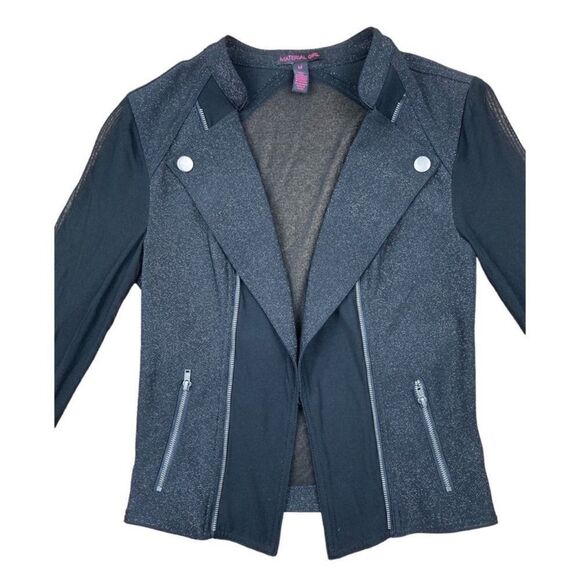 Material girl black sparkly blazer with sheer sleeves and back - Picture 2 of 5